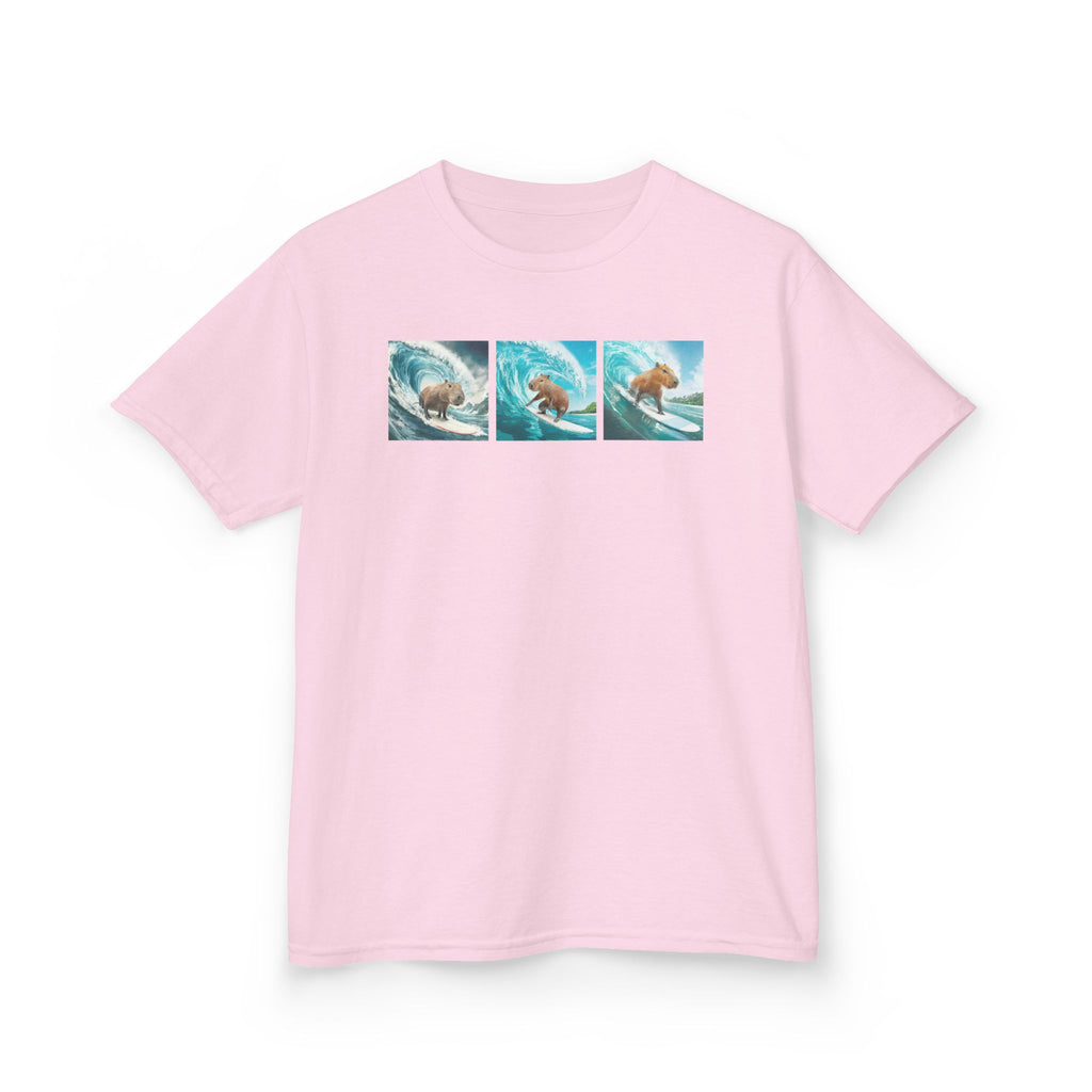 Kids Surfing Waves Tee — Triple Wave Surfboard Graphic Kids T‑Shirt