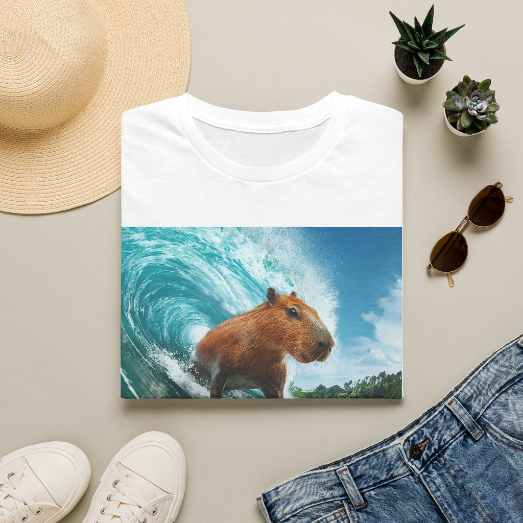 Capybara Surfing T-Shirt — Funny Animal Beach Tee
