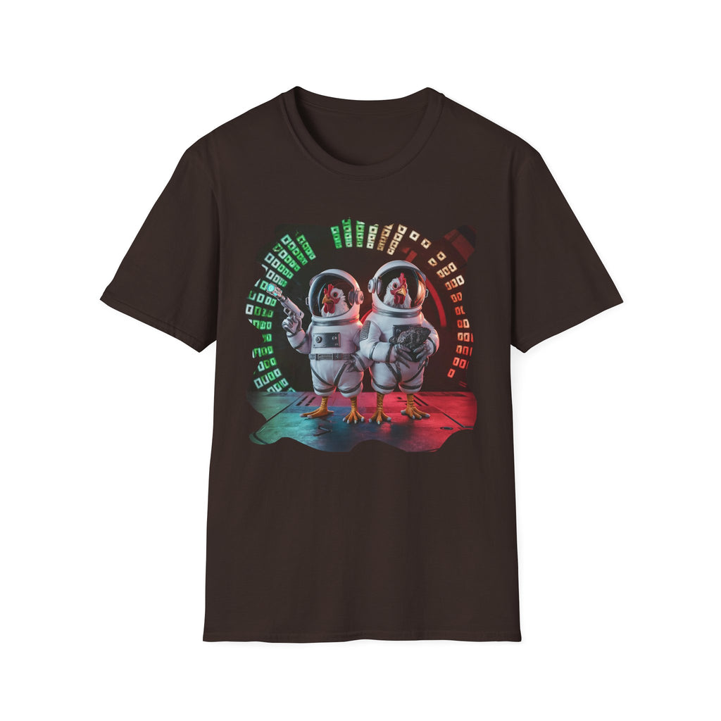 Astronaut Chickens Graphic Tee — Retro Space Vet Tech Chickens T‑Shirt