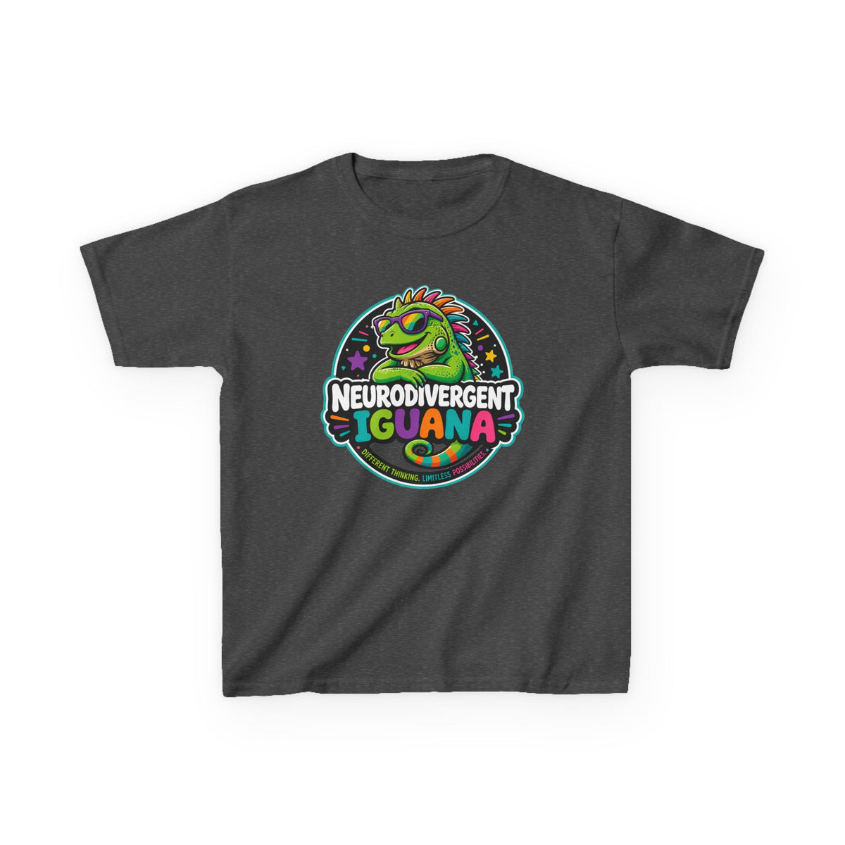 Kids T‑Shirt — "Neurodivergent Iguana" Colorful Pride Tee