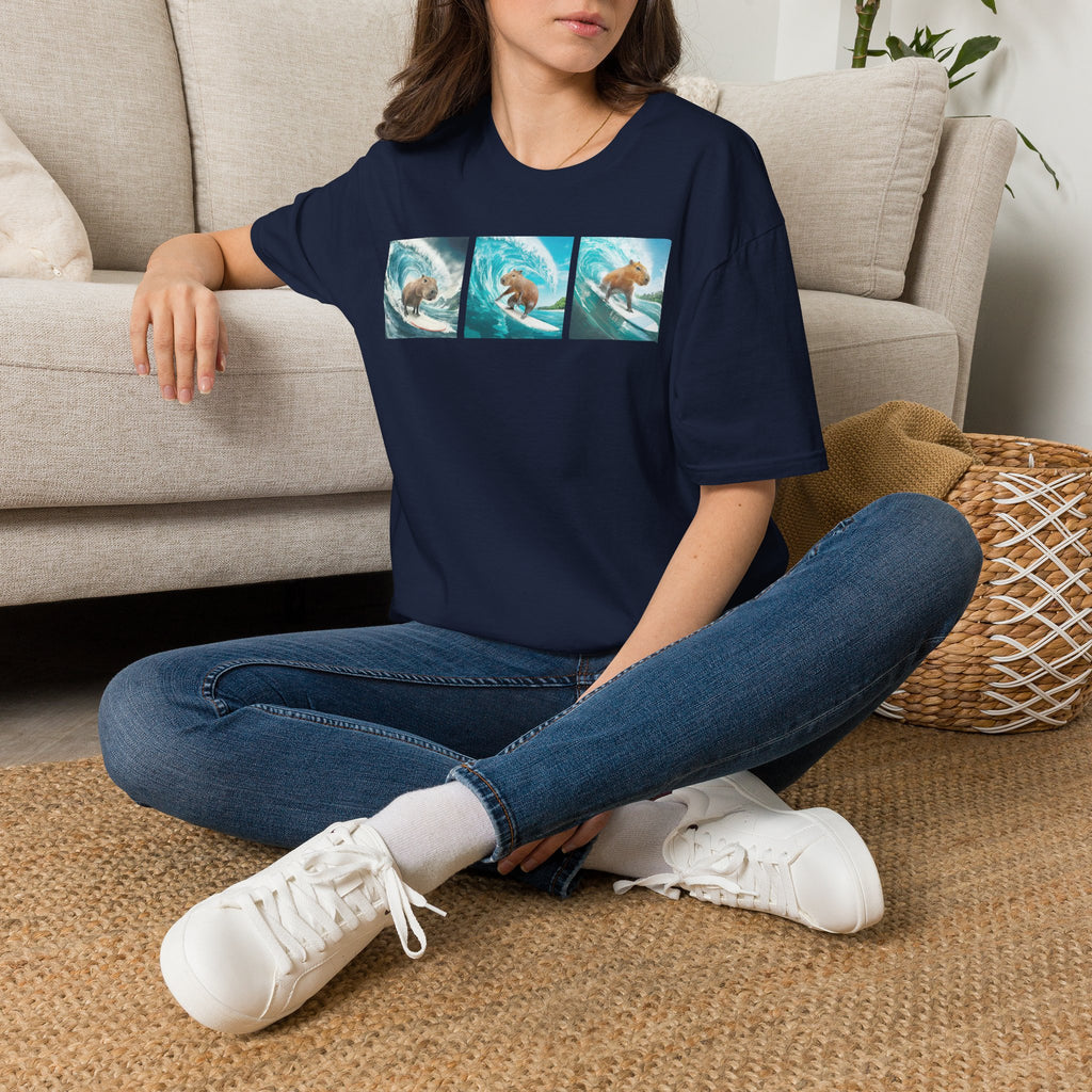 Surfing Bear T-Shirt — Vintage Triptych Wave Art Tee