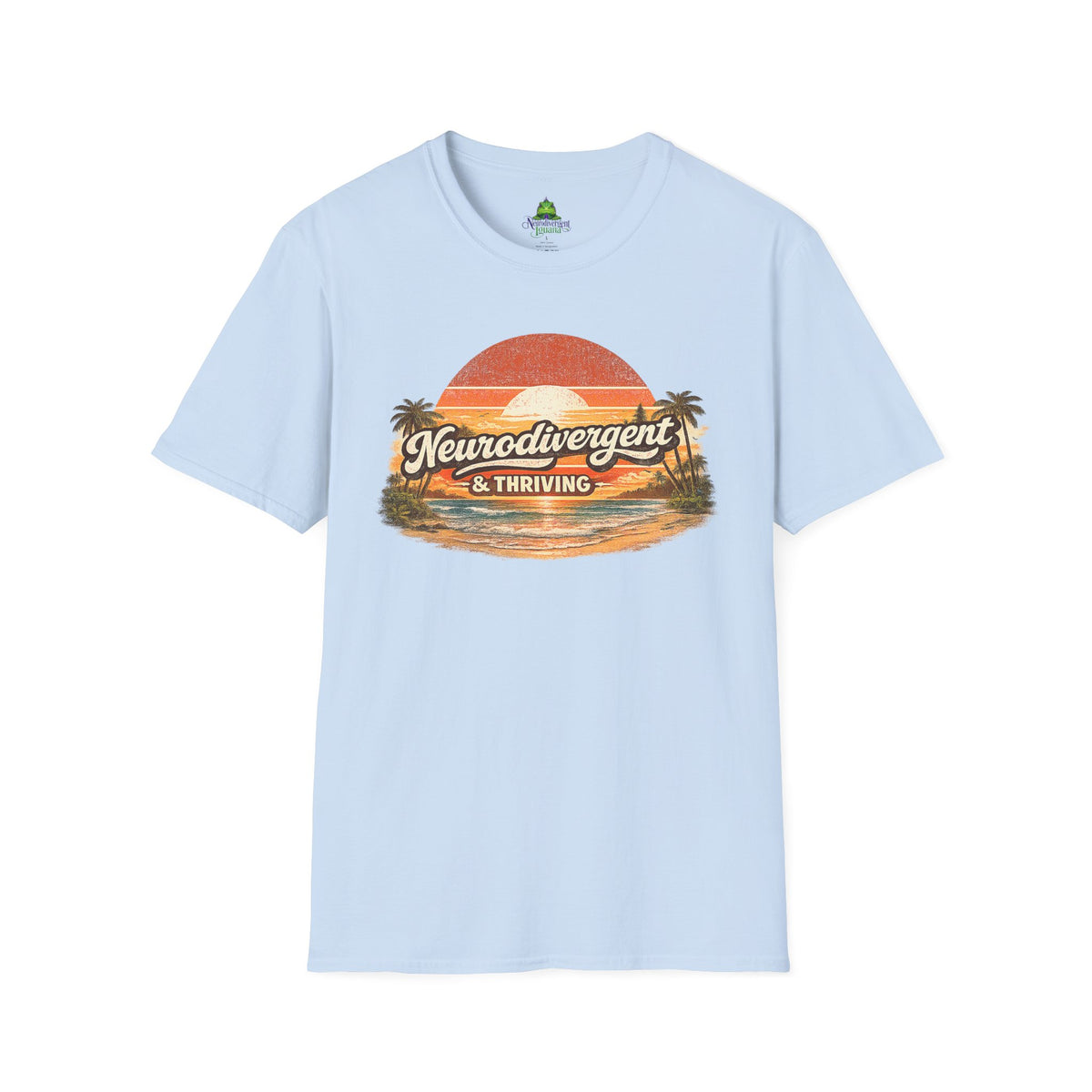 Neurodivergent & Thriving Tee — Retro Sunset Palm Graphic T-Shirt