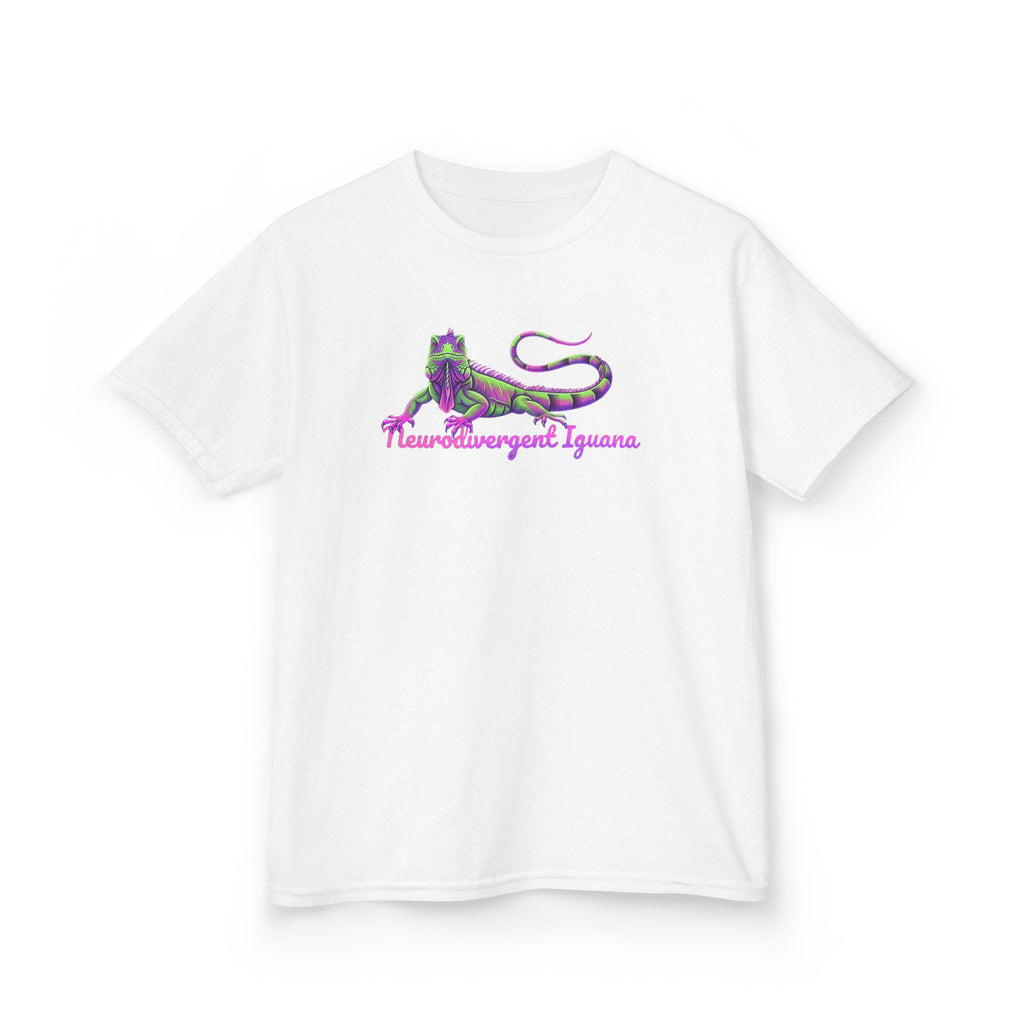Kids Tee — Neon Green & Purple Iguana Graphic “Fluorescent Iguana”