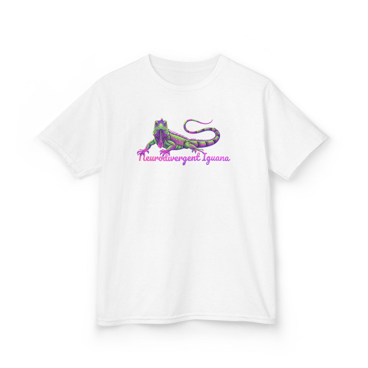 Kids Tee — Neon Green & Purple Iguana Graphic “Fluorescent Iguana”