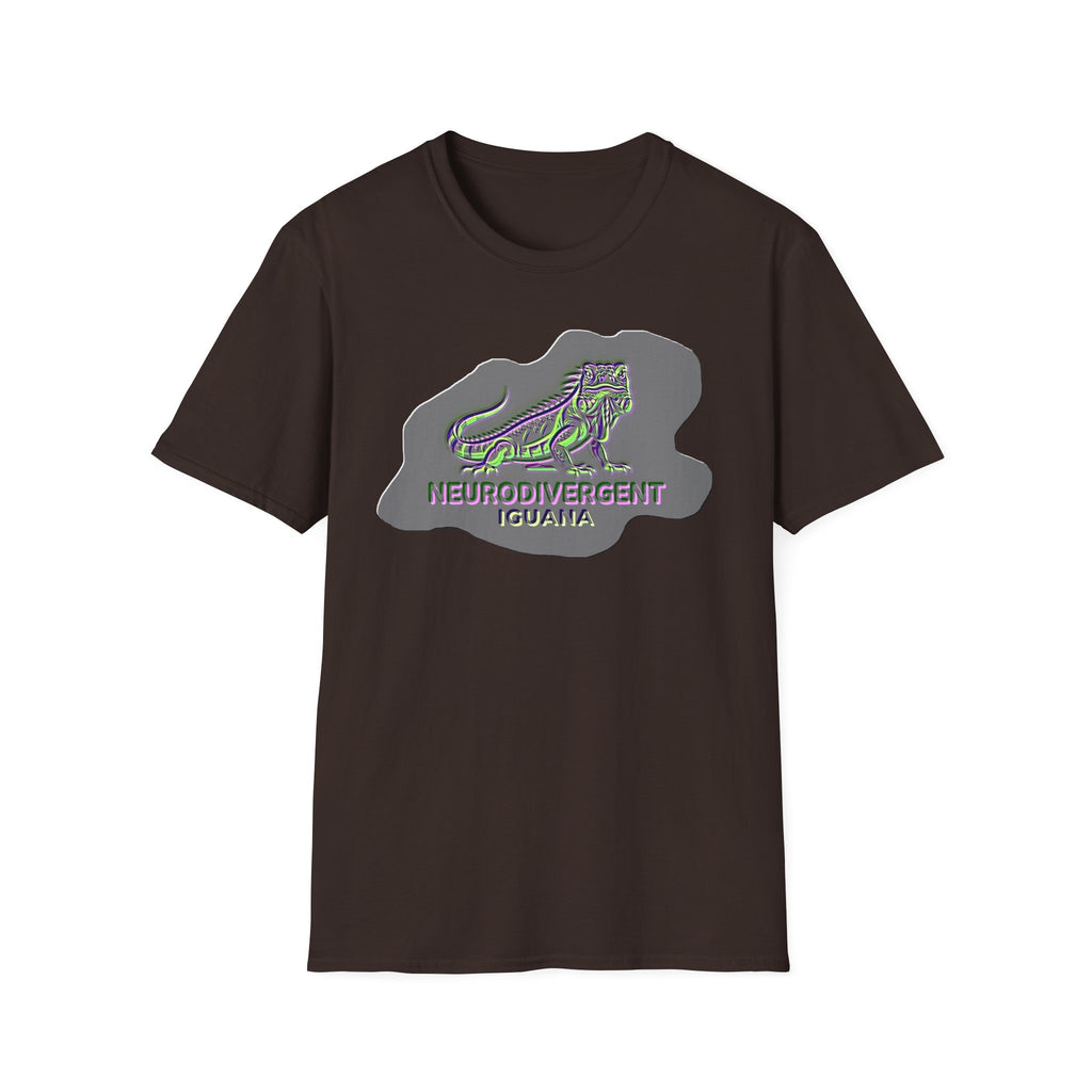 Neurodivergent Iguana Graphic T‑Shirt — Pride-Lit Earthtone Design