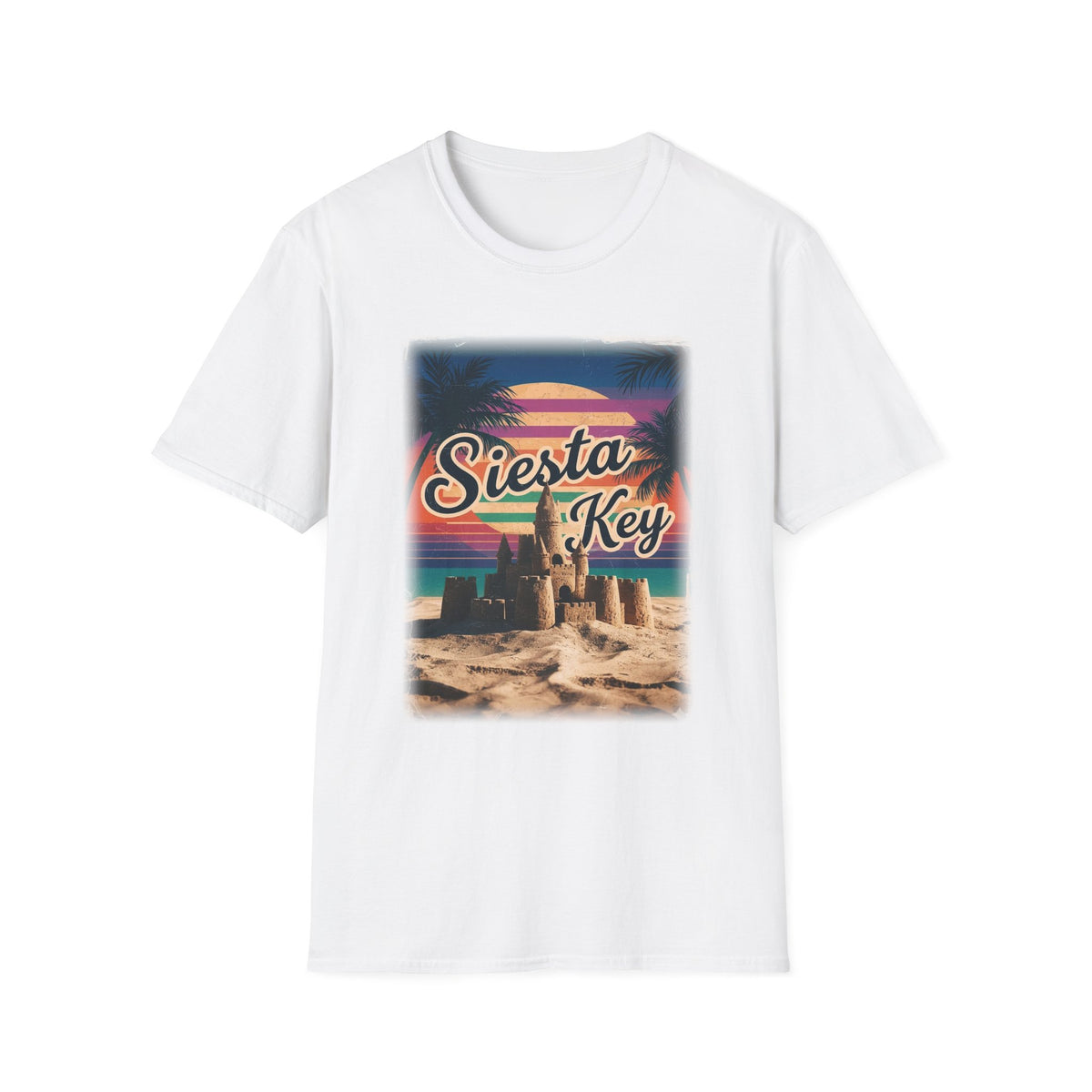 Siesta Key Retro Sunset T-Shirt — Vintage Beach Sandcastle Tee