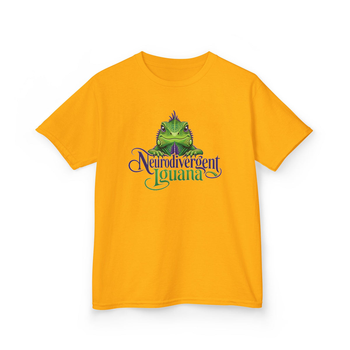 Kids T‑Shirt — “Neurodivergent Iguana” Cute Green Lizard Graphic Tee for Autism Pride & Awareness