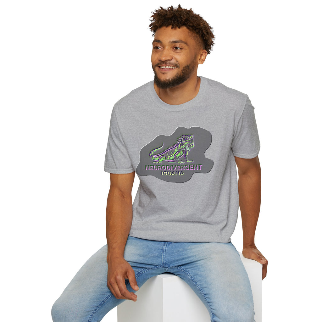 Neurodivergent Iguana Graphic T‑Shirt — Pride-Lit Earthtone Design