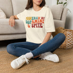 Graphic Tee — "Powered by Dopamine & Spite" Retro Colorful Quote Shirt
