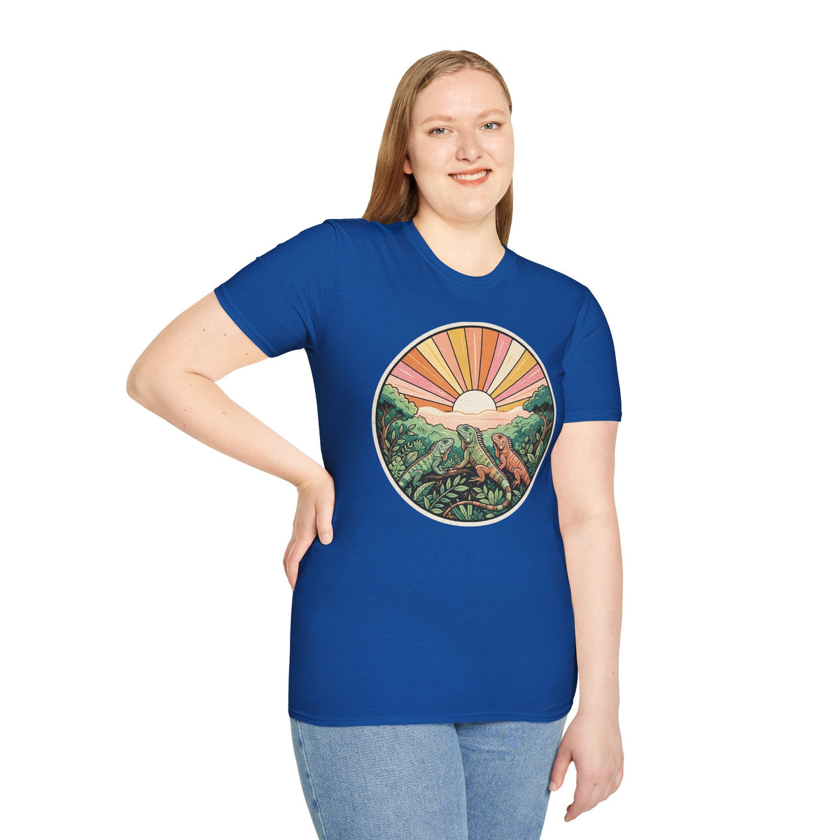 Sunrise Jungle T-Shirt — Retro Tropical Sunset Graphic Tee