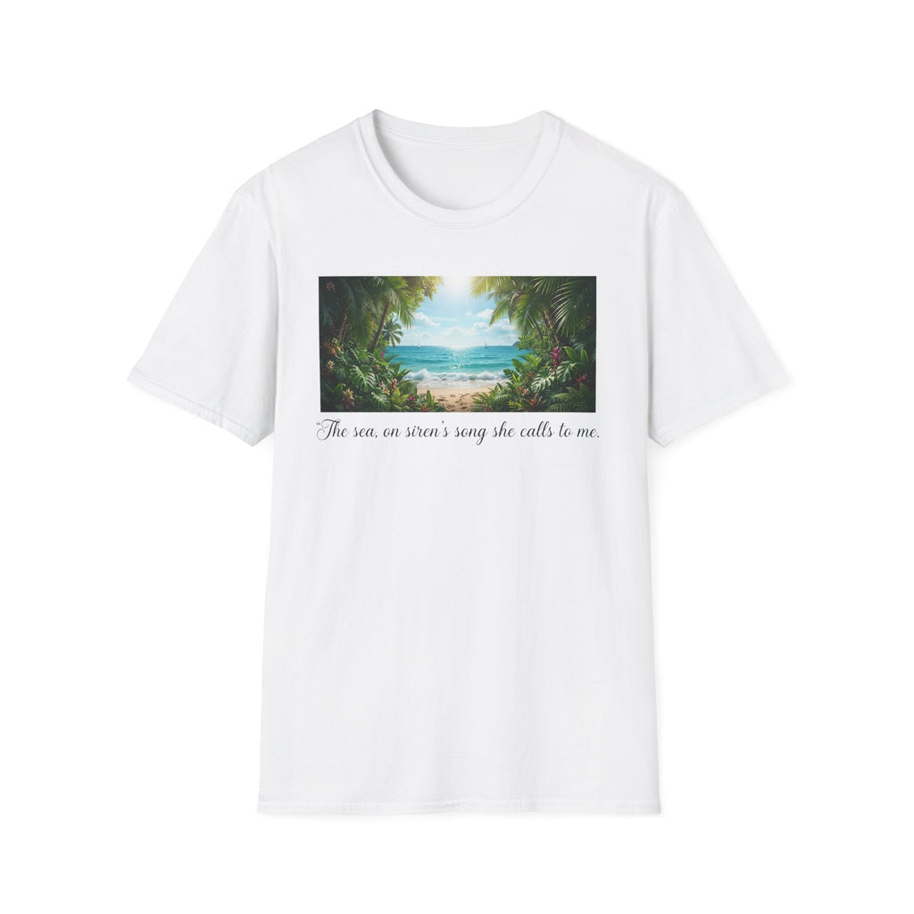 Beachscape T-Shirt — "The sea, an siren's song she calls to me" Scenic Coastal Tee