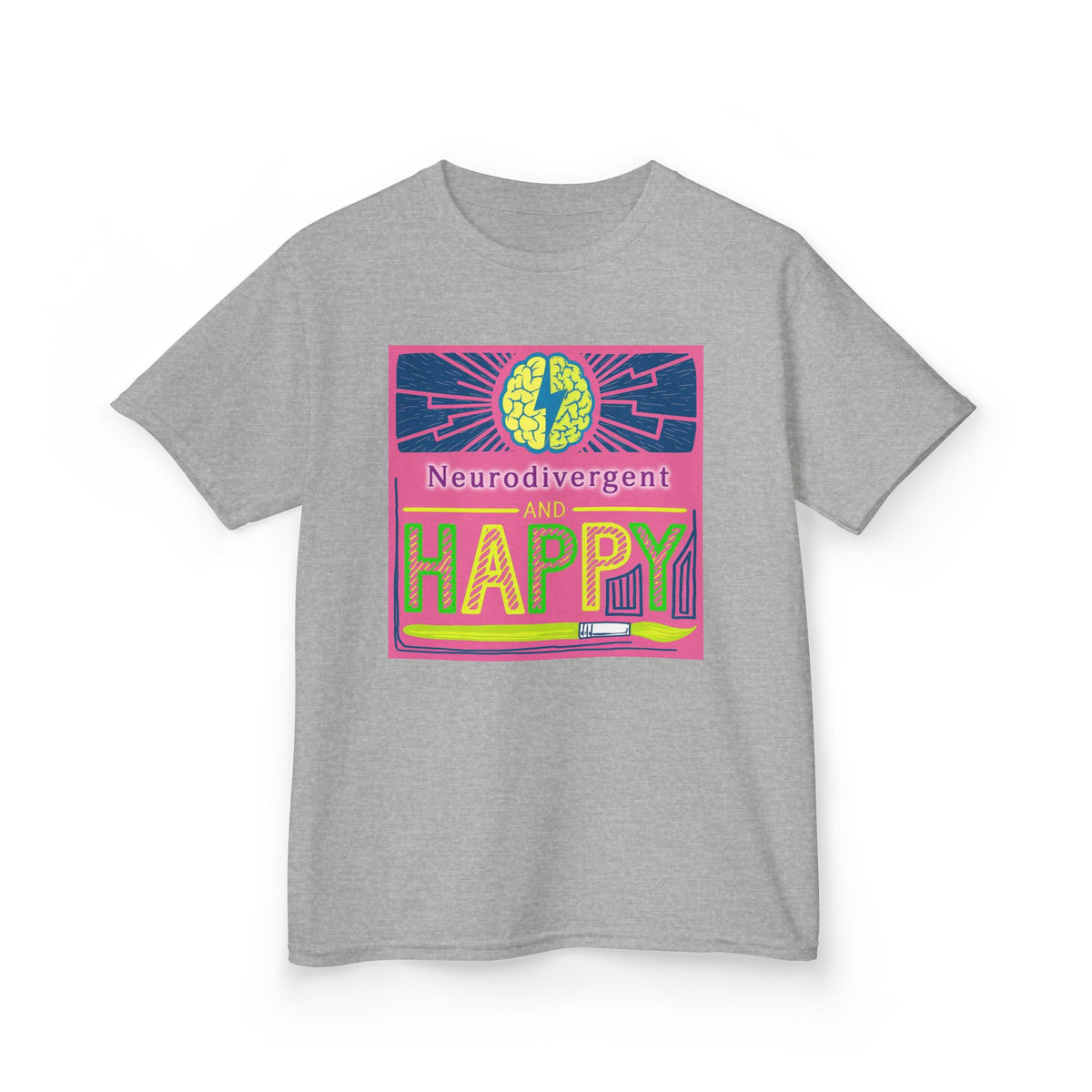 Neurodivergent and Happy Kids Tee — Bright Retro Pride Shirt