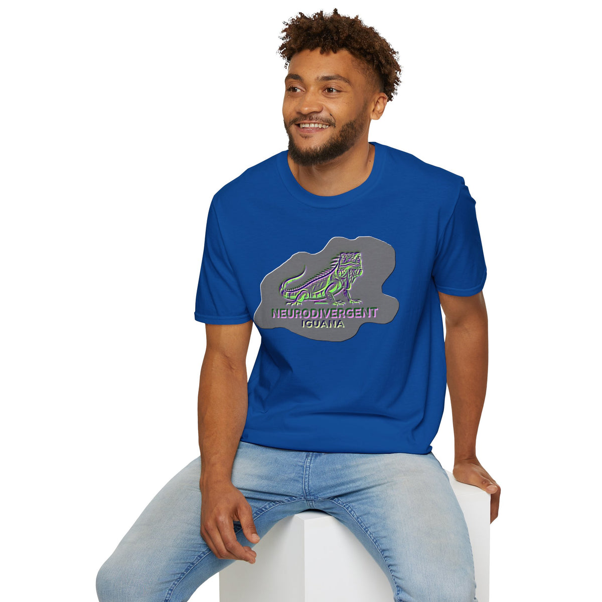 Neurodivergent Iguana Graphic T‑Shirt — Pride-Lit Earthtone Design