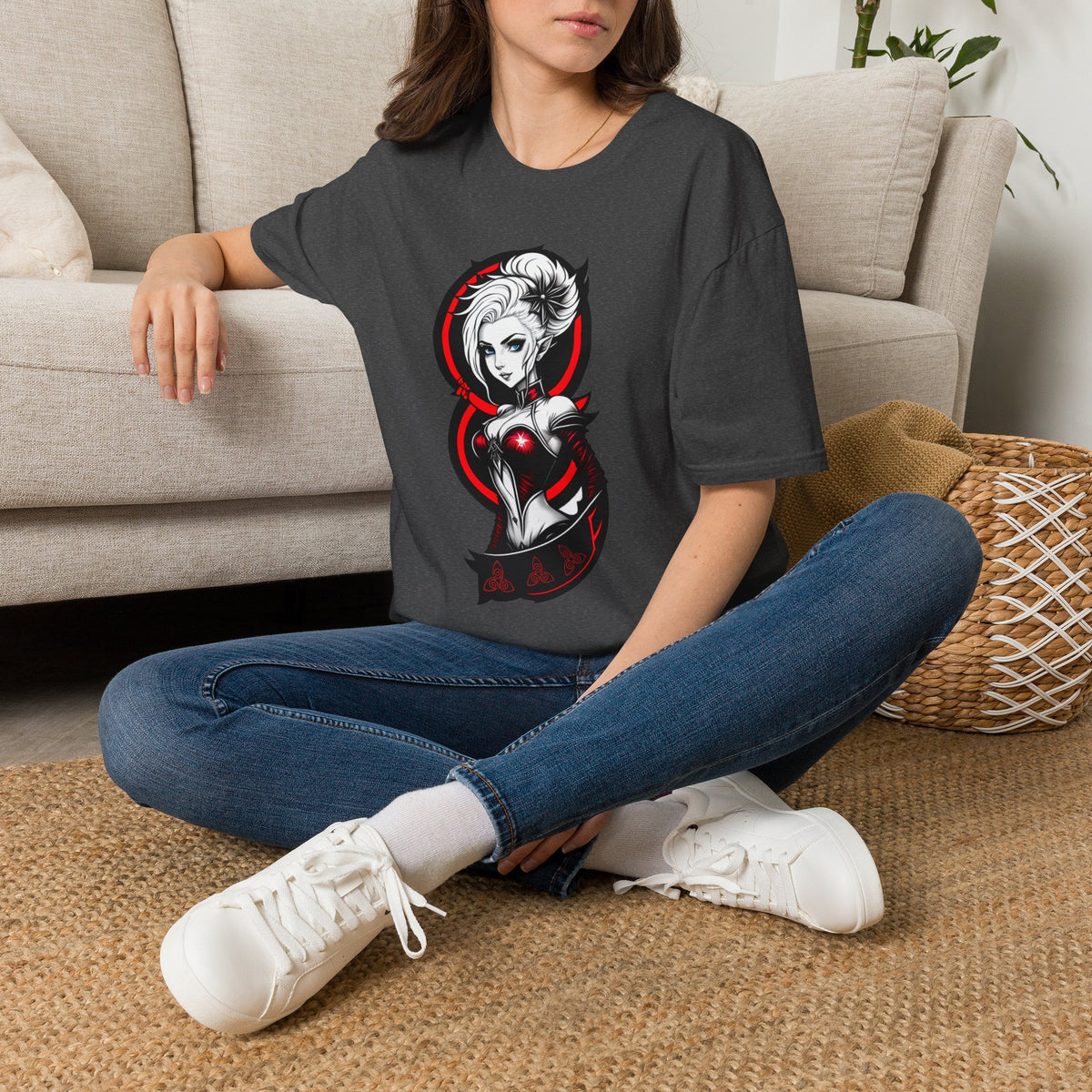 Vampy Gothic Girl Graphic Tee – Dark Anime Skull Design