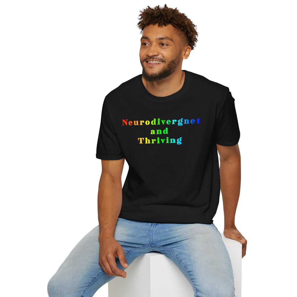Neurodivergent and Thriving T-Shirt – Rainbow Pride Neurodiversity Tee