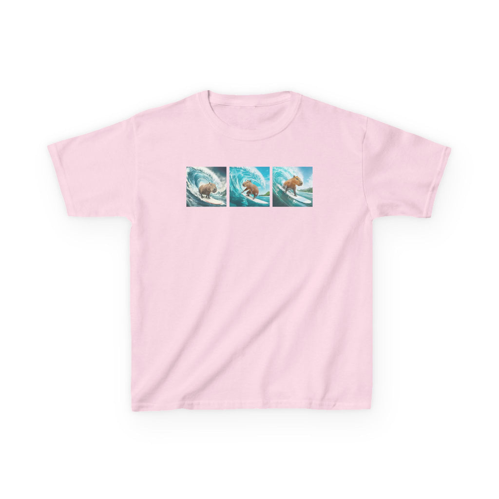 Kids Surfing Waves Tee — Triple Wave Surfboard Graphic Kids T‑Shirt