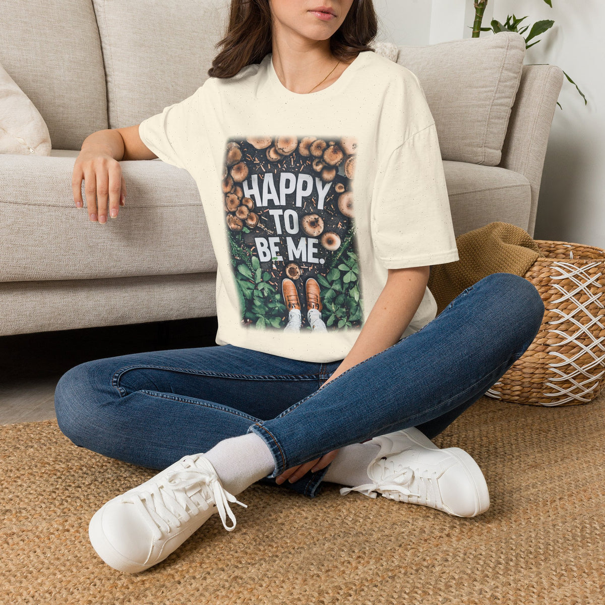 T-Shirt — "Happy To Be Me" Mushroom Garden Graphic Tee
