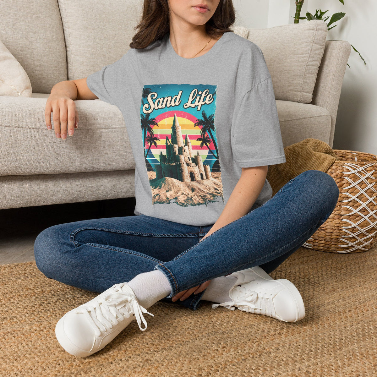 Sand Life Vintage Beach T-Shirt — Retro Sunset Sandcastle Graphic